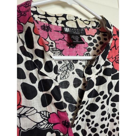 Vintage Linen Top Plus Size 3X Floral Bright Pink Button Up Shirt‎ Carole Little - Picture 5 of 7